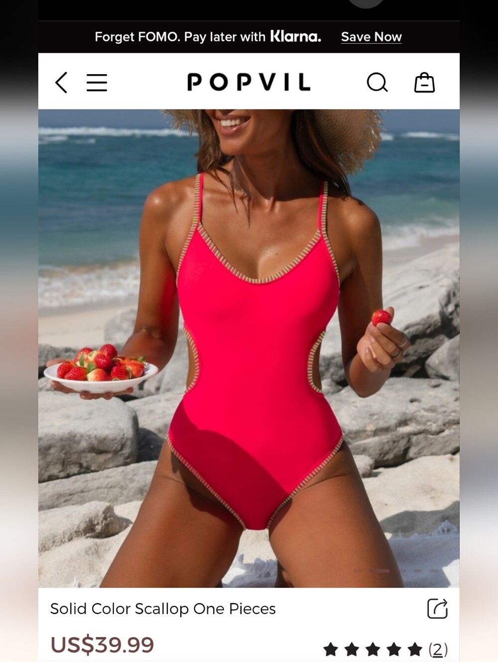 NWT POPVIL SZ M Hot Pink One-Piece Swimsuit with Contrast Trim